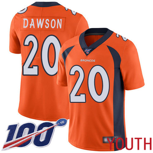 Youth Denver Broncos #20 Duke Dawson Orange Team Color Vapor Untouchable Limited Player 100th Season Football NFL Jersey
